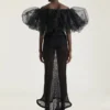 Vestido con volantes de malla