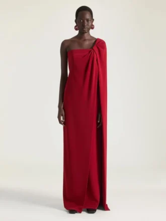 vestido de noche asimétrico en crepé cady