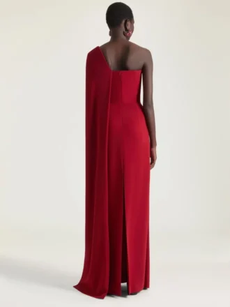 vestido de noche asimétrico en crepé cady