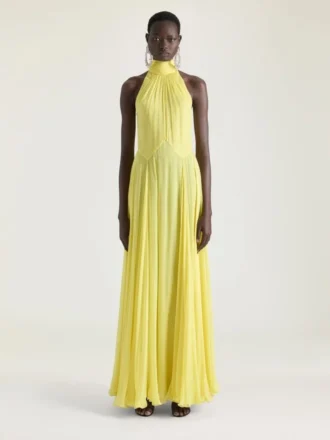 Vestido de noche con cuello halter de gasa de seda con detalle de lazo