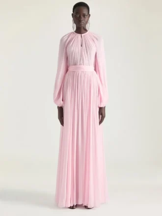 Vestido de noche con mangas abullonadas de gasa de seda