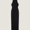 Vestido de noche drapeado con cuello halter en crepé cady Vestido de noche drapeado con cuello halter en crepé cady