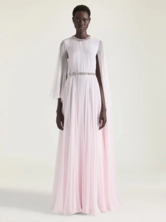 vestido de noche drapeado de gasa con cristales y capa vestido de noche drapeado de gasa con cristales y capa