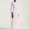 vestido de noche drapeado de gasa con cristales y capa vestido de noche drapeado de gasa con cristales y capa
