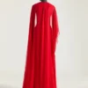 Vestido de noche drapeado en gasa con capa Vestido de noche drapeado en gasa con capa