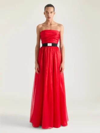 Vestido de noche tipo bustier en organza