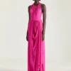 Vestido drapeado con cuello halter en jersey Vestido drapeado con cuello halter en jersey