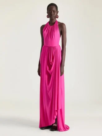 Vestido drapeado con cuello halter en jersey Vestido drapeado con cuello halter en jersey