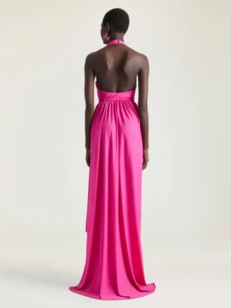 Vestido drapeado con cuello halter en jersey Vestido drapeado con cuello halter en jersey