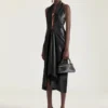 Vestido drapeado en piel napa Vestido drapeado en piel napa