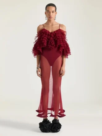 Vestido largo con volantes de punto ultrafino
