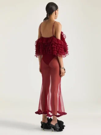 Vestido largo con volantes de punto ultrafino