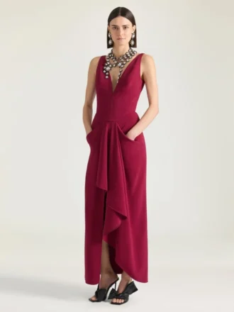 Vestido largo cruzado en crepé cady