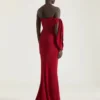 Vestido largo de noche tipo bustier en crepé con lazo y lentejuelas