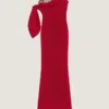 Vestido largo de noche tipo bustier en crepé con lazo y lentejuelas