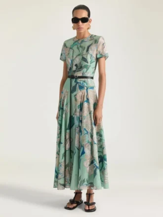 Vestido largo de viscosa con estampado de rosas