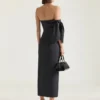 Vestido largo tipo bustier de lana con lazo Vestido largo tipo bustier de lana con lazo