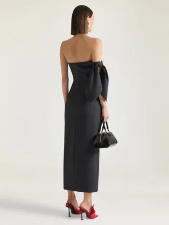 Vestido largo tipo bustier de lana con lazo