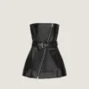 Vestido mini tipo bustier de estilo motero en piel Vestido mini tipo bustier de estilo motero en piel