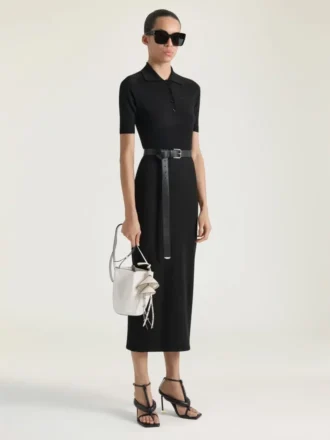 Vestido polo midi de punto con efecto segunda piel