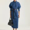 Vestido tipo capullo en denim azul medio Vestido tipo capullo en denim azul medio