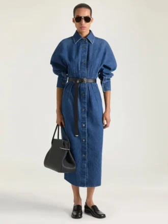 Vestido tipo capullo en denim azul medio