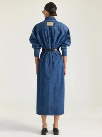 Vestido tipo capullo en denim azul medio