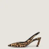 Zapatos de tacón con talón abierto y tachuelas en piel con efecto potro y estampado de leopardo